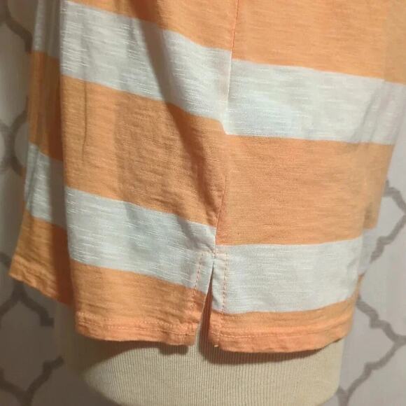T. La Anthropologie Tangerine Orange White Striped Women’s Cotton Pocket Tee M - Picture 3 of 7